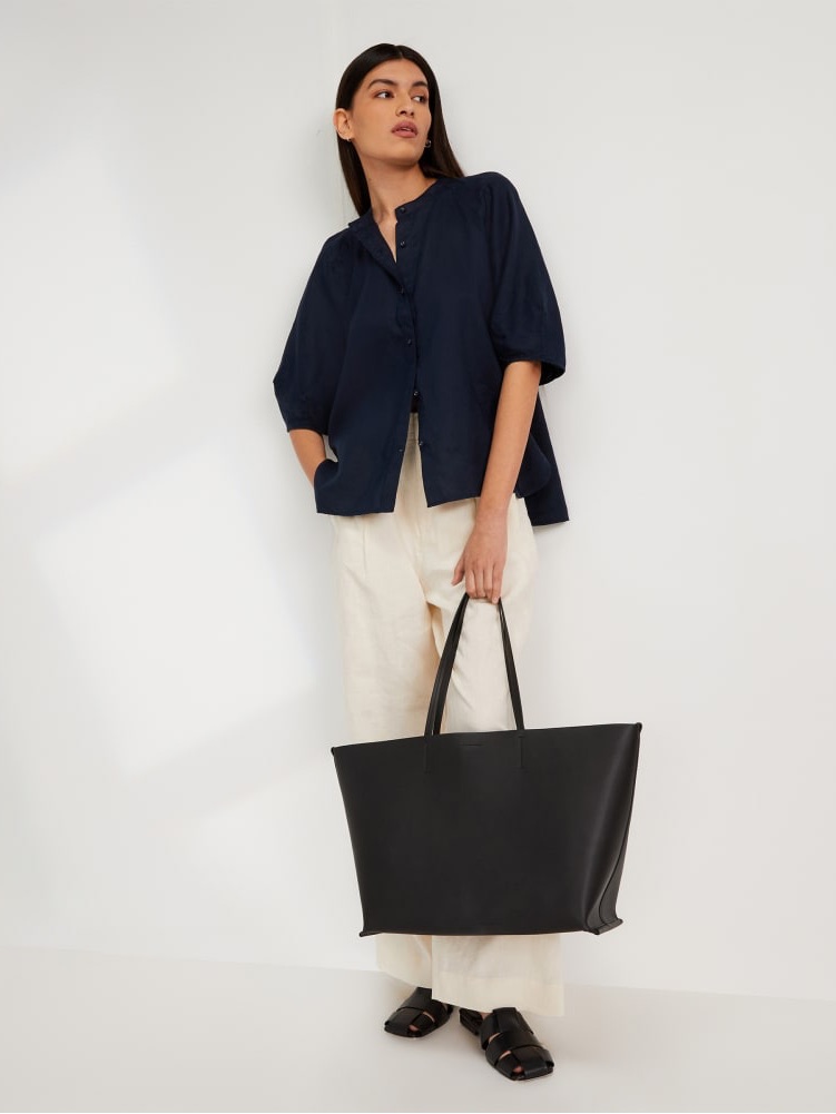 Everlane The Linen Navy Blue Puff Sleeve - M